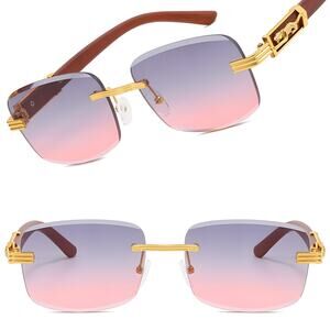 Panther Crest Luxe Bold Vibe Gray & Pink Lens Unisex Gold Rectangle Sunglasses